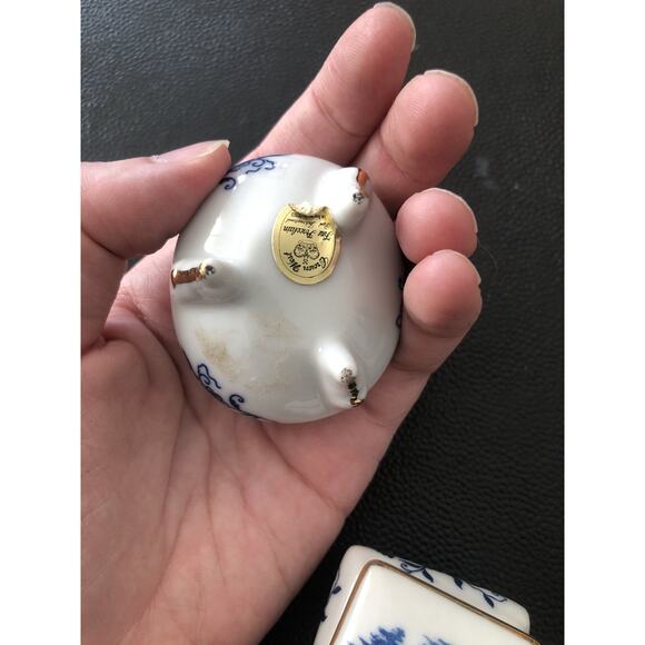 Vtg Crown West Hand Painted Footed Porcelain Trinket Boxes Set Dutch Windmill - Picture 9 of 9